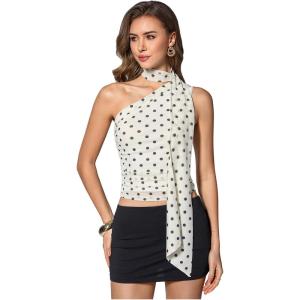 image:imageWomens Leopard Asymmetrical Halter Tops Sleeveless Slim Fit Summer Going Out Y2K Crop Tank TopApricot Dots