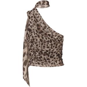image:imageWomens Leopard Asymmetrical Halter Tops Sleeveless Slim Fit Summer Going Out Y2K Crop Tank TopBrown