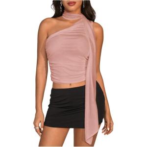 image:imageWomens Leopard Asymmetrical Halter Tops Sleeveless Slim Fit Summer Going Out Y2K Crop Tank TopLight Pink