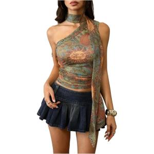image:imageWomens Leopard Asymmetrical Halter Tops Sleeveless Slim Fit Summer Going Out Y2K Crop Tank TopPaisley Graphic