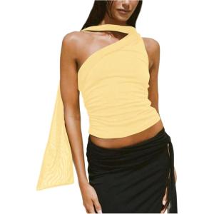 image:imageWomens Leopard Asymmetrical Halter Tops Sleeveless Slim Fit Summer Going Out Y2K Crop Tank TopYellow