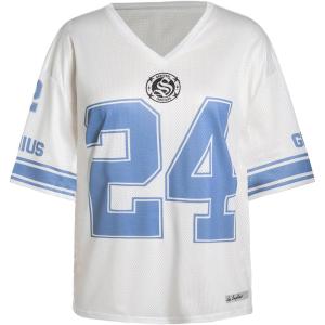 image:imageWomens Number Graphic Mesh Jersey Shirt V Neck 34 Sleeve Football Tee Tops SportswearMix White