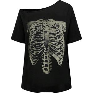 image:imageWomens Off The Shoulder Tops Gothic Graphic Tee Y2k Grunge Vintage Oversized T Shirts Trendy OutfitsBlack Graphic