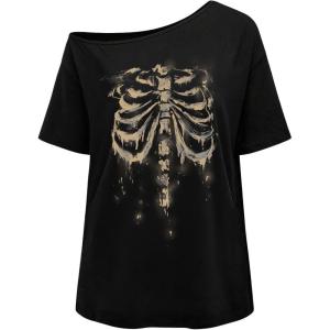 image:imageWomens Off The Shoulder Tops Gothic Graphic Tee Y2k Grunge Vintage Oversized T Shirts Trendy OutfitsGraphic Black