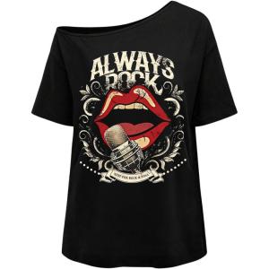 image:imageWomens Off The Shoulder Tops Gothic Graphic Tee Y2k Grunge Vintage Oversized T Shirts Trendy OutfitsMouth Black