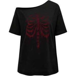 image:imageWomens Off The Shoulder Tops Gothic Graphic Tee Y2k Grunge Vintage Oversized T Shirts Trendy OutfitsPunk Black