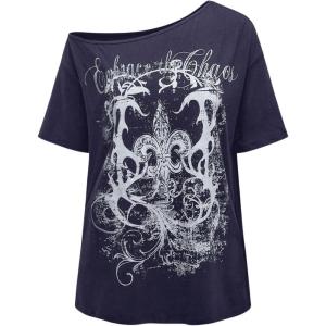 image:imageWomens Off The Shoulder Tops Gothic Graphic Tee Y2k Grunge Vintage Oversized T Shirts Trendy OutfitsRoyal Blue
