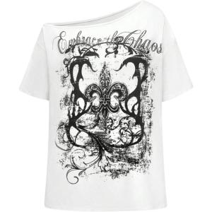image:imageWomens Off The Shoulder Tops Gothic Graphic Tee Y2k Grunge Vintage Oversized T Shirts Trendy OutfitsWhite