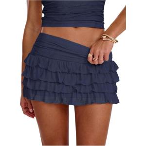 image:imageWomens Polka Dots Ruffle Tiered Layered Skirts Low Rise Ruched Y2K A Line Mini SkirtPure Deep Blue