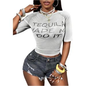 image:imageWomens Sheer Mesh Letter Graphic Tees Short Sleeve Crew Neck Y2K Vintage Crop Tops Going Out T ShirtWhite