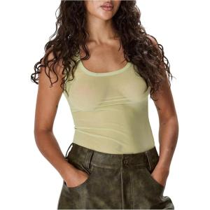 image:imageWomens Sheer Square Neck Tank Top Sleeveless Fitted Vacation Summer Tops Basic ShirtGreen