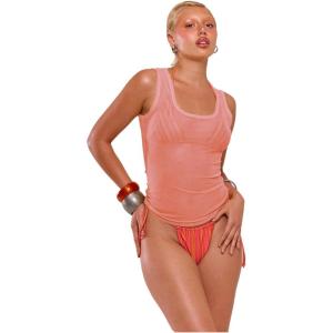 image:imageWomens Sheer Square Neck Tank Top Sleeveless Fitted Vacation Summer Tops Basic ShirtSheer Pink