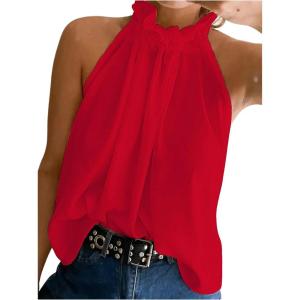 image:imageWomens Summer Halter Tops Tie Back Frill Sleeveless Casual Blouses for Women Dressy Work ShirtsPure Red