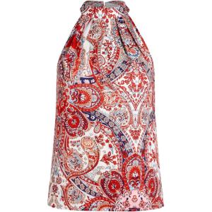 image:imageWomens Tropical Paisley Print Halter Blouse Sleeveless Boho Shirt Tops Button Back Vacation TopsMix Orange
