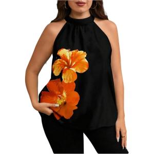 image:imageWomens Tropical Paisley Print Halter Blouse Sleeveless Boho Shirt Tops Button Back Vacation TopsYellow Floral