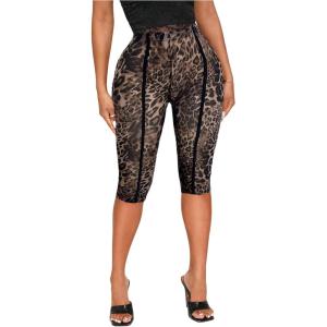 image:imageWomens Y2K Leopard Mesh Cropped Leggings 34 Length Club Capri PantsMix Brown
