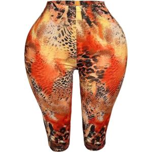 image:imageWomens Y2K Leopard Mesh Cropped Leggings 34 Length Club Capri PantsOrange
