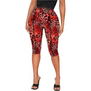 image:imageWomens Y2K Leopard Mesh Cropped Leggings 34 Length Club Capri PantsRed