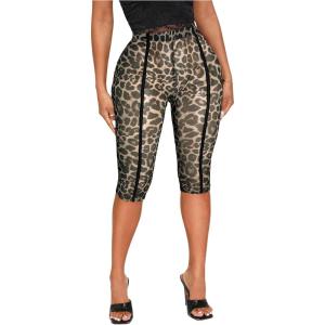 image:imageWomens Y2K Leopard Mesh Cropped Leggings 34 Length Club Capri PantsRust Brown