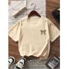 image:imageOverized Tshirts for Women Bow Leopard Graphic Tees Short Sleeve Aesthetic Baggy Summer TopsBeige