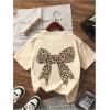 image:imageOverized Tshirts for Women Bow Leopard Graphic Tees Short Sleeve Aesthetic Baggy Summer TopsBeige