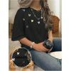 image:imageWomens Beaded Sequin Bowknot T Shirt Short Sleeve Crew Neck Embroidery Trendy Tee Y2k TopsHeart Black