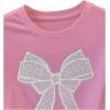 image:imageWomens Beaded Sequin Bowknot T Shirt Short Sleeve Crew Neck Embroidery Trendy Tee Y2k TopsPink