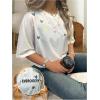 image:imageWomens Beaded Sequin Bowknot T Shirt Short Sleeve Crew Neck Embroidery Trendy Tee Y2k TopsPure White