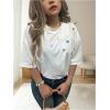 image:imageWomens Beaded Sequin Bowknot T Shirt Short Sleeve Crew Neck Embroidery Trendy Tee Y2k TopsPure White