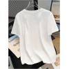 image:imageWomens Beaded Sequin Bowknot T Shirt Short Sleeve Crew Neck Embroidery Trendy Tee Y2k TopsWhite With Blue