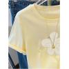 image:imageWomens Beaded Sequin Bowknot T Shirt Short Sleeve Crew Neck Embroidery Trendy Tee Y2k TopsYellow
