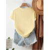 image:imageWomens Beaded Sequin Bowknot T Shirt Short Sleeve Crew Neck Embroidery Trendy Tee Y2k TopsYellow and Blue