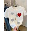 image:imageWomens Beaded Sequin Tops Bowknot Bow T Shirt Short Sleeve Crewneck Trendy Tee Top Y2k TopsHeart White and Red
