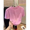 image:imageWomens Beaded Sequin Tops Bowknot Bow T Shirt Short Sleeve Crewneck Trendy Tee Top Y2k TopsLight Pink
