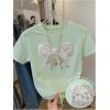 image:imageWomens Beaded Sequin Tops Bowknot Bow T Shirt Short Sleeve Crewneck Trendy Tee Top Y2k TopsMint Green