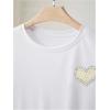image:imageWomens Beaded Sequin Tops Bowknot Bow T Shirt Short Sleeve Crewneck Trendy Tee Top Y2k TopsPearl White