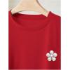 image:imageWomens Beaded Sequin Tops Bowknot Bow T Shirt Short Sleeve Crewneck Trendy Tee Top Y2k TopsRed
