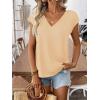 image:imageWomens Bow Shirts Short Cap Sleeve V Neck Asymmetrical Backless Tops Elegant Casual Summer TopsApricot