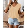 image:imageWomens Bow Shirts Short Cap Sleeve V Neck Asymmetrical Backless Tops Elegant Casual Summer TopsApricot