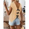 image:imageWomens Bow Shirts Short Cap Sleeve V Neck Asymmetrical Backless Tops Elegant Casual Summer TopsApricot