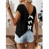 image:imageWomens Bow Shirts Short Cap Sleeve V Neck Asymmetrical Backless Tops Elegant Casual Summer TopsBlack