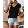 image:imageWomens Bow Shirts Short Cap Sleeve V Neck Asymmetrical Backless Tops Elegant Casual Summer TopsBlack