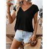 image:imageWomens Bow Shirts Short Cap Sleeve V Neck Asymmetrical Backless Tops Elegant Casual Summer TopsBlack