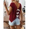 image:imageWomens Bow Shirts Short Cap Sleeve V Neck Asymmetrical Backless Tops Elegant Casual Summer TopsBurgundy