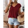 image:imageWomens Bow Shirts Short Cap Sleeve V Neck Asymmetrical Backless Tops Elegant Casual Summer TopsBurgundy