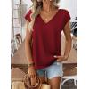 image:imageWomens Bow Shirts Short Cap Sleeve V Neck Asymmetrical Backless Tops Elegant Casual Summer TopsBurgundy