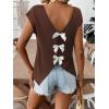 image:imageWomens Bow Shirts Short Cap Sleeve V Neck Asymmetrical Backless Tops Elegant Casual Summer TopsChocolate Brown