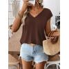 image:imageWomens Bow Shirts Short Cap Sleeve V Neck Asymmetrical Backless Tops Elegant Casual Summer TopsChocolate Brown