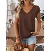 image:imageWomens Bow Shirts Short Cap Sleeve V Neck Asymmetrical Backless Tops Elegant Casual Summer TopsChocolate Brown
