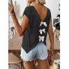 image:imageWomens Bow Shirts Short Cap Sleeve V Neck Asymmetrical Backless Tops Elegant Casual Summer TopsDark Grey